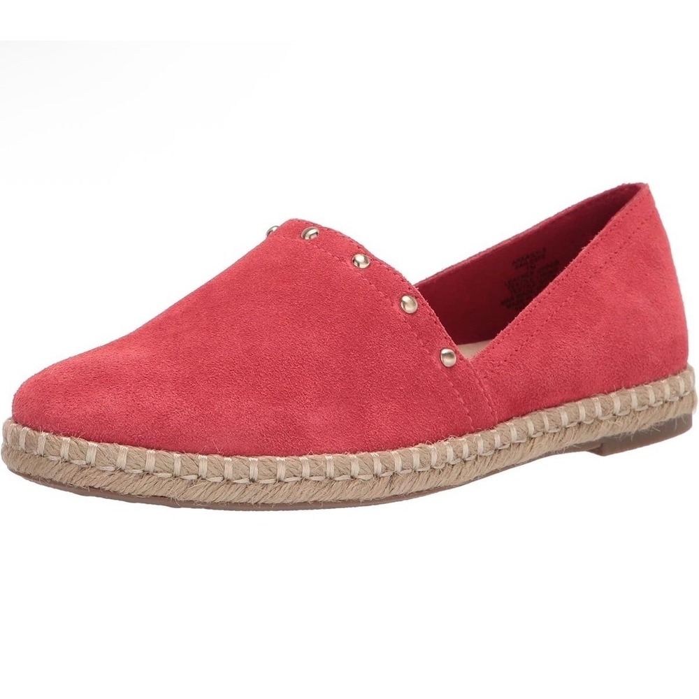 Anne Klein Kaily Coral Orange Red Suede Studded Espadrille Flats Womens New